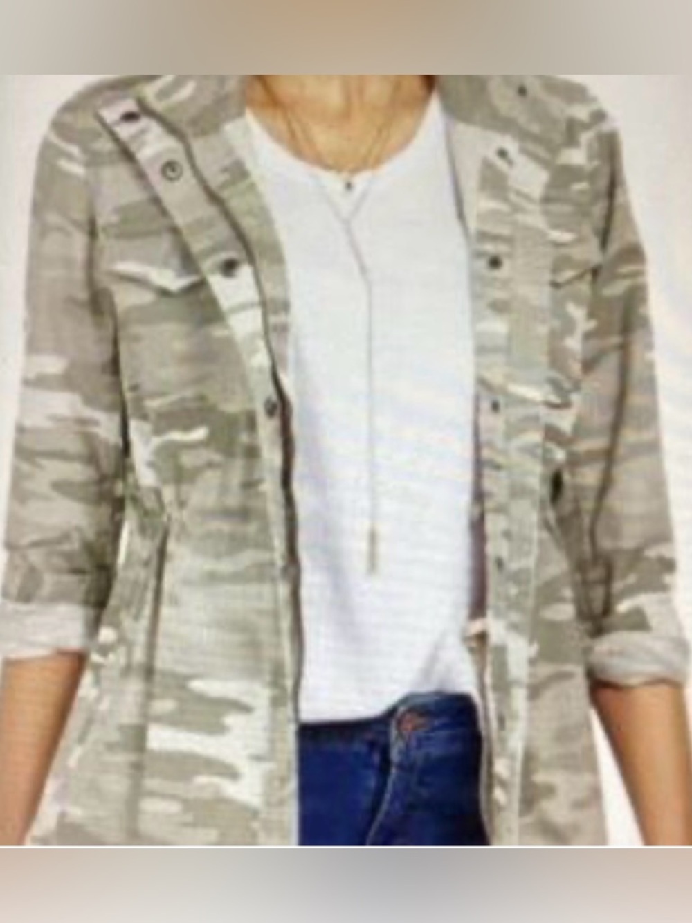 Style & Company Lightweight Camo Jacket - Beige - Picture 2 of 11